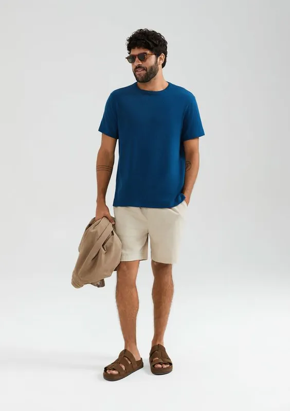 Shorts Masculino Com Linho - Bege XG