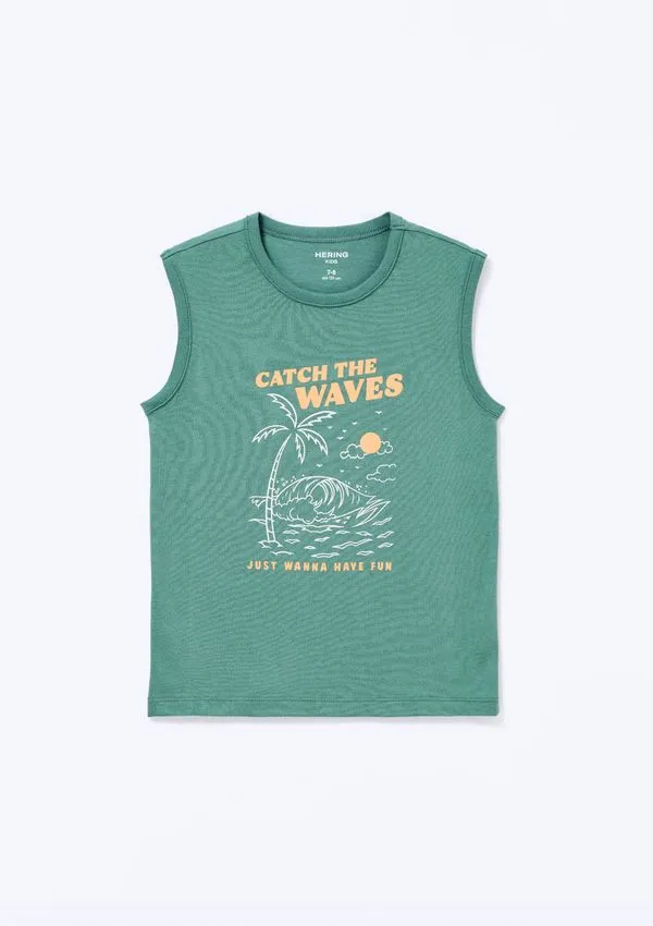 Regata Infantil Menino Em Malha Com Estampa - Verde 008