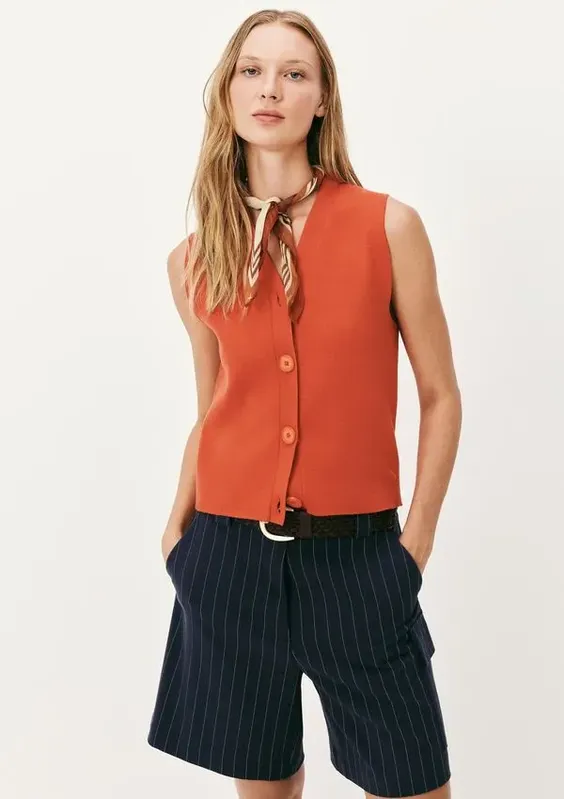 Colete Feminino Decote V Em Tricô - Vermelho XP