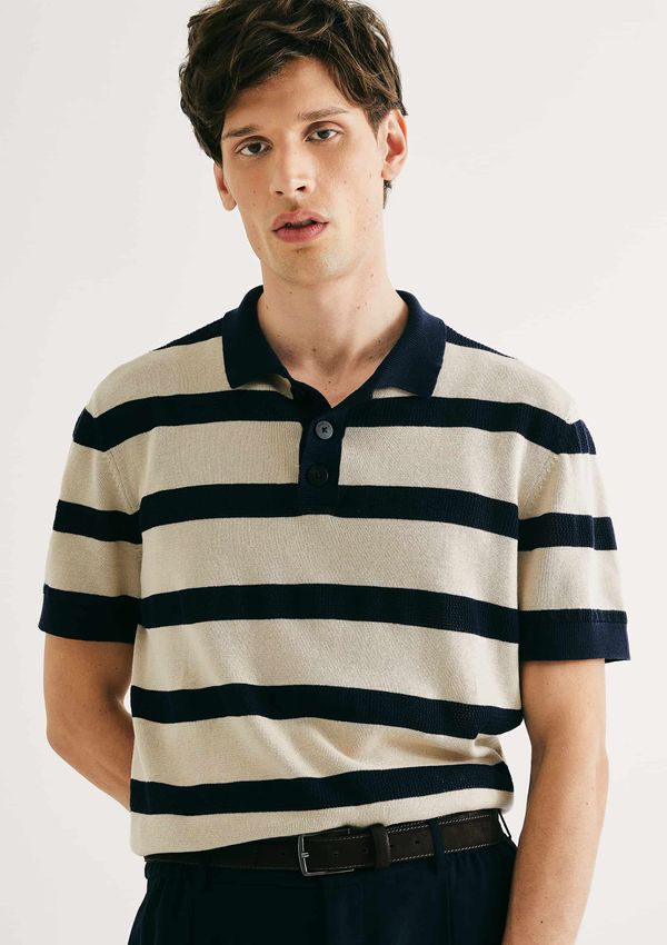 Polo Masculina Manga Curta Em Tricô Texturizado - Azul M