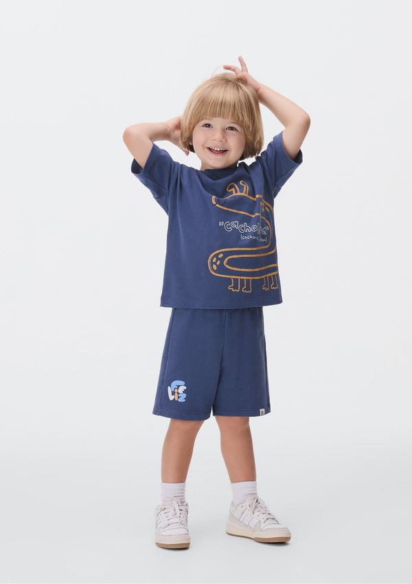 Shorts Básico Infantil Menino Toddler Com Estampa - Azul 002