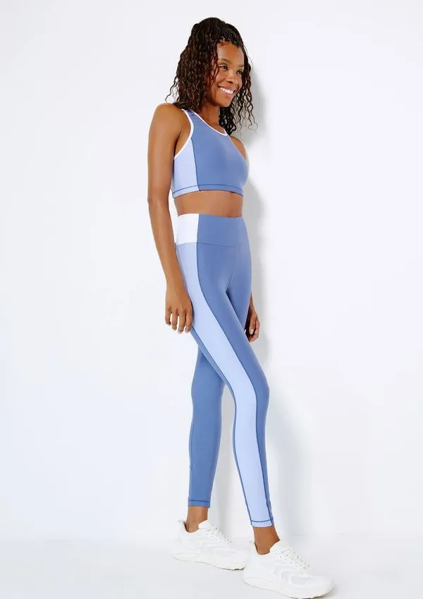 Calça Legging Esportiva Feminina Tricolor Com Proteção UV 50+ - Azul P
