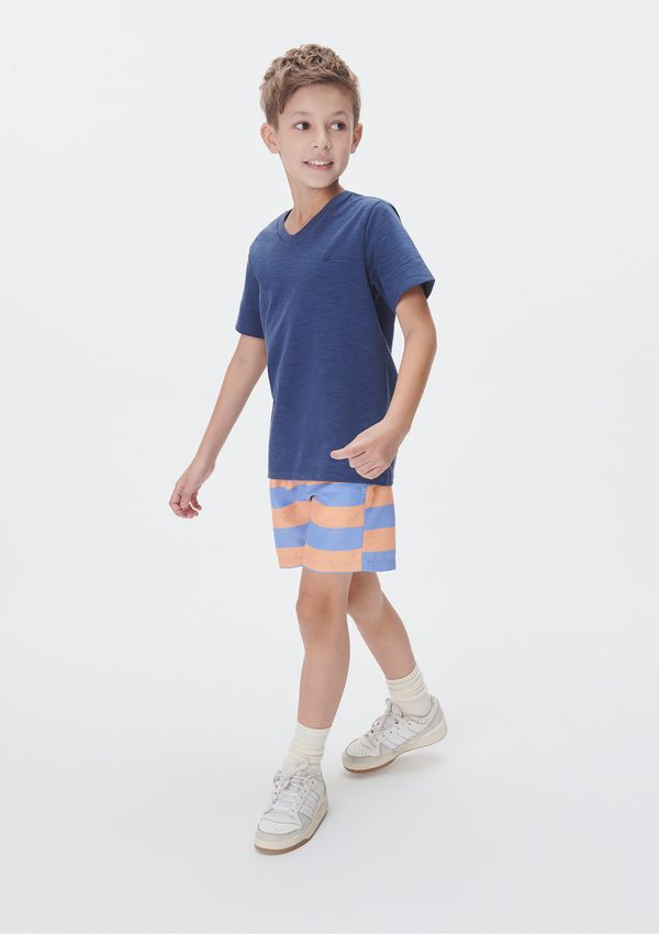 Camiseta Básica Infantil Menino Flamê Em Decote V - Azul 014