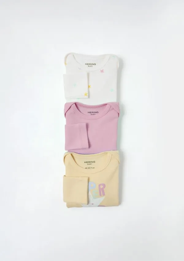 Kit Com 3 Bodies Bebê Menina Em Ribana - Multicolorido 06M