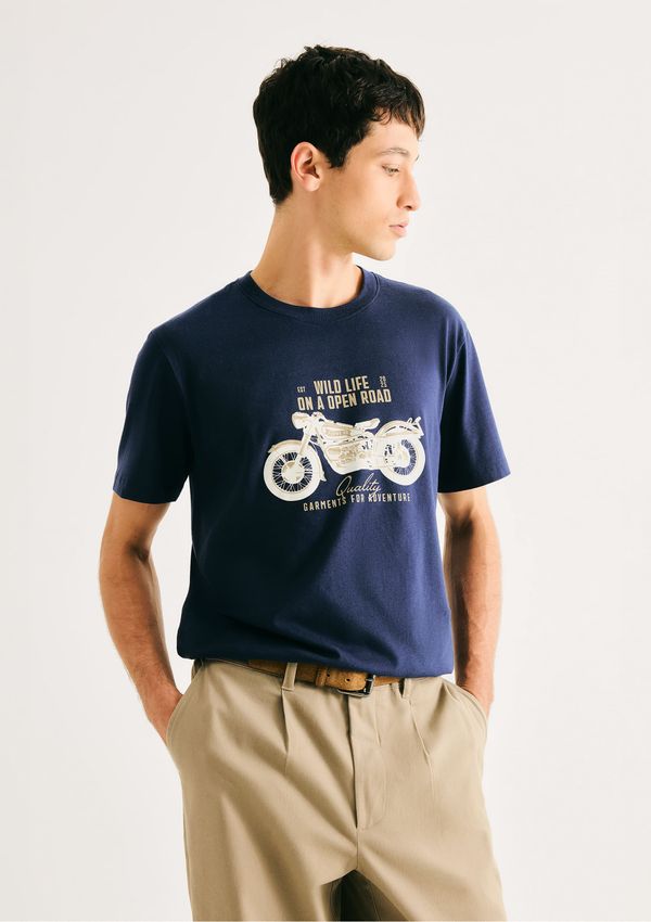 Camiseta Masculina Manga Curta Com Estampa - Azul XG