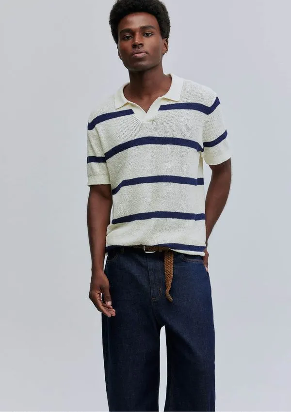Polo Unissex Em Tricô Listrado Hering + Welcome - Off white XP