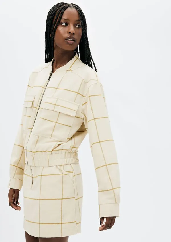 Jaqueta Feminina Bomber Fio Tinto Com Lã - Creme G