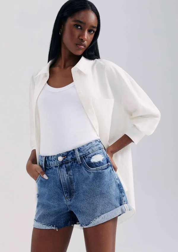 Shorts Jeans Feminino Barra A Fio - Azul 036