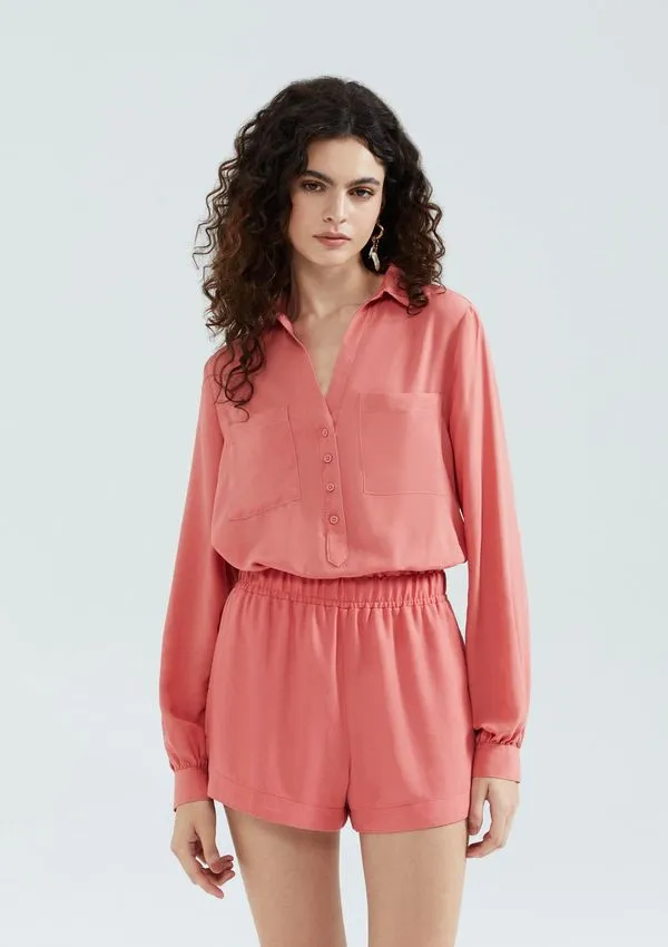 Shorts Feminino Cintura Alta Em Viscolinho - Rosa G