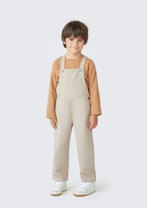 Jardineira Infantil Unissex Toddler Em Sarja - Bege 001