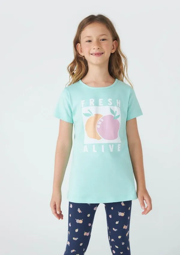 Conjunto Infantil Menina Camisa Manga Curta Com Calça Estampada - Verde 006