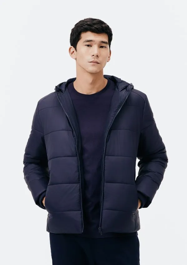 Jaqueta Básica Masculina Puffer Com Capuz - Azul XXG