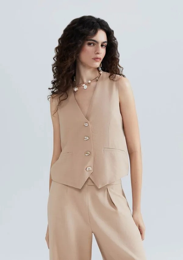 Colete Feminino Decote V - Bege P