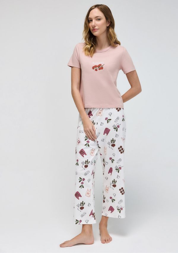 Pijama Longo Feminino Estampado Pantacourt - Rosa M