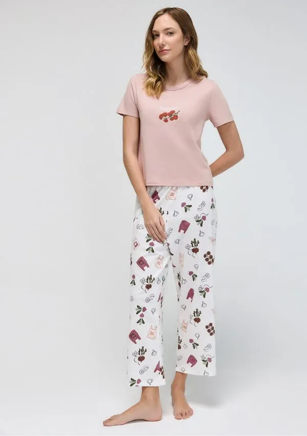 Pijama Longo Feminino Estampado Pantacourt - Rosa P