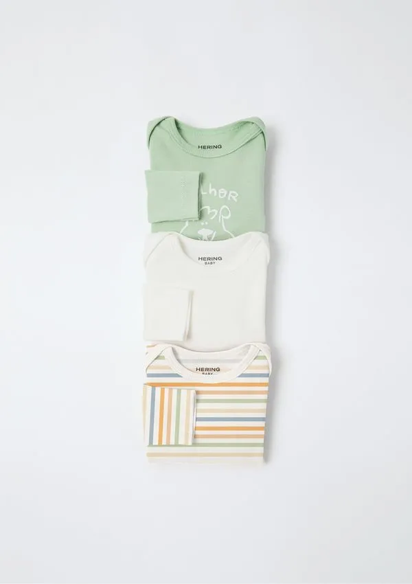Kit Com 3 Bodies Bebê Menino Manga Longa Em Ribana - Multicolorido 24M