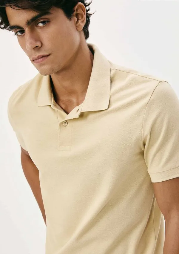 Camisa Polo Básica Masculina Manga Curta Em Piquet - Bege XG