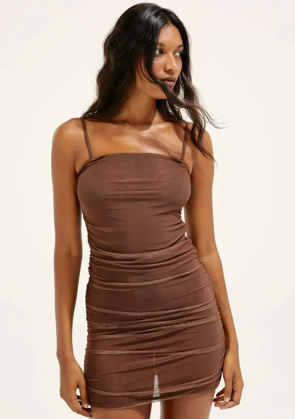 Vestido Curto Em Tule Hering + Cosmo - Marrom G