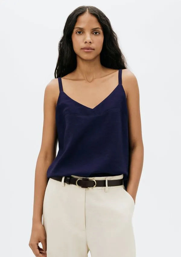 Regata Feminina Decote V Em Viscose - Azul XG