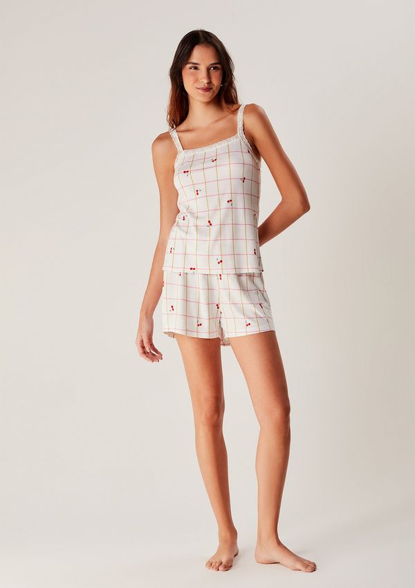 Pijama Curto Feminino Estampado - Branco XG