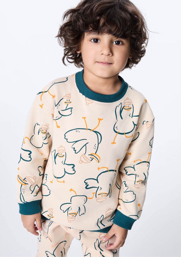 Blusão Infantil Menino Toddler Em Moletom Estampado - Bege 003