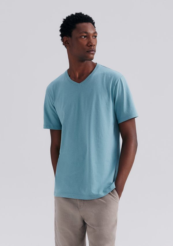 Camiseta Básica Masculina Manga Curta Gola V World - Azul EXG