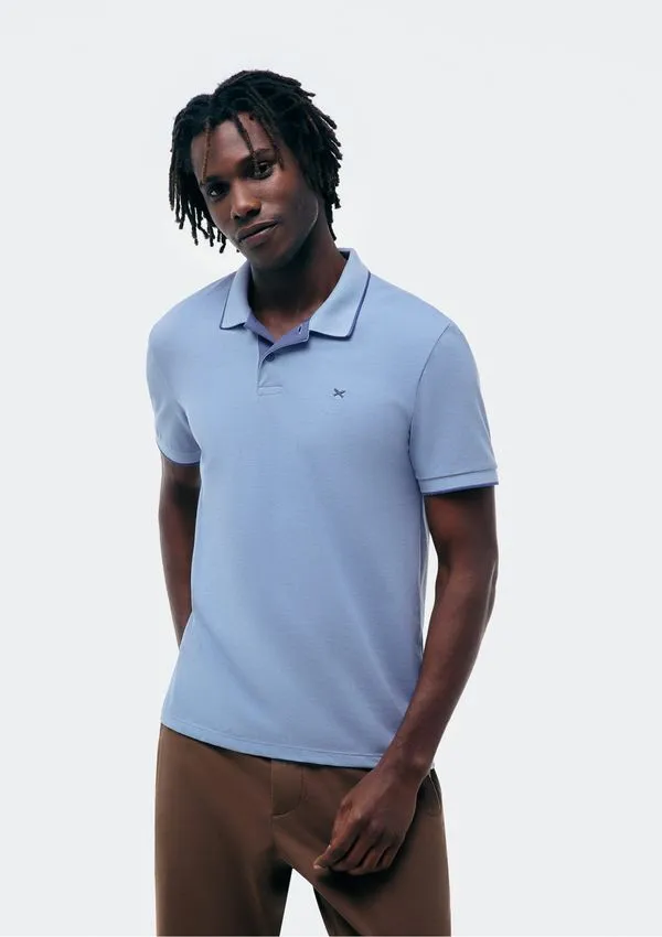 Camisa Polo Básica Masculina Em Piquet Com Bordado - Azul M