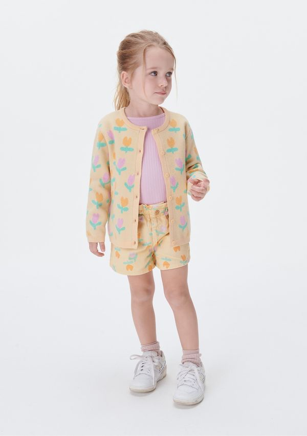 Shorts Baggy Infantil Menina Toddler Em Sarja Estampada - Amarelo 002