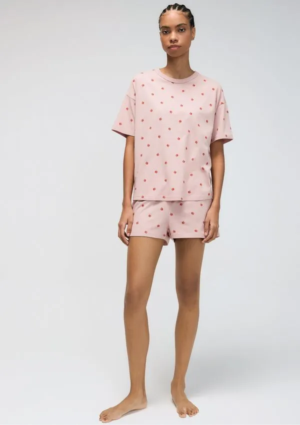 Pijama Curto Feminino Estampado Oversized - Rosa XP