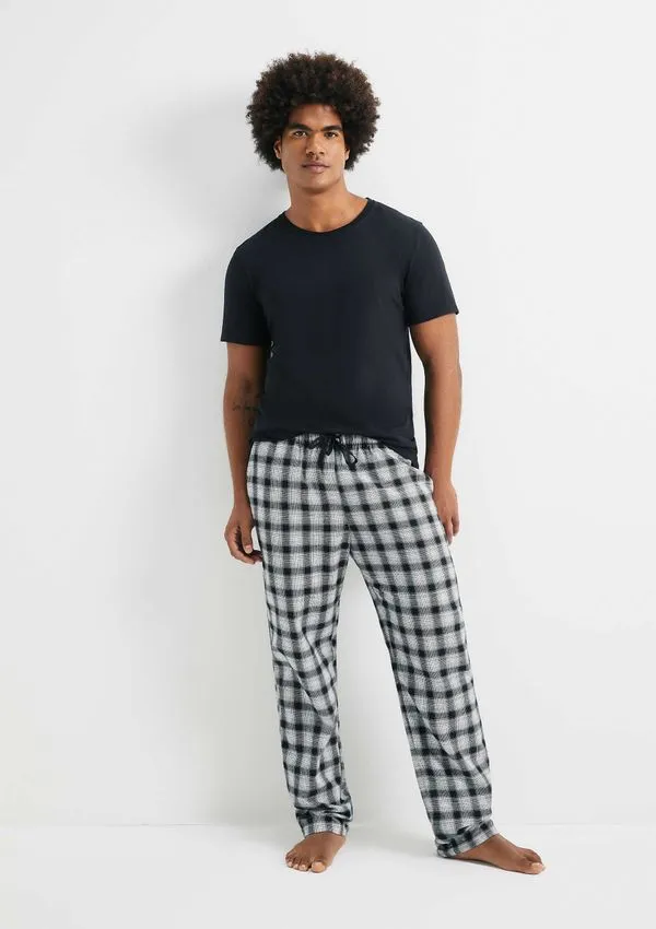 Pijama Longo Masculino Estampado - Preto XG