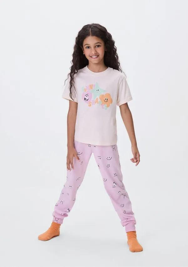 Pijama Infantil Menina Regular Com Estampa Brilha no Escuro - Rosa 006