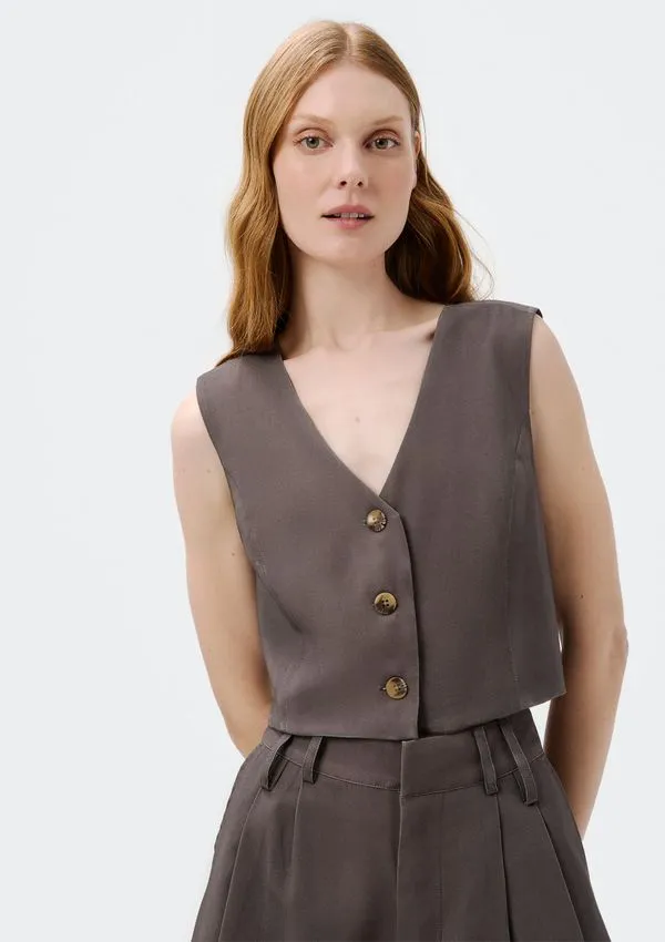 Colete Feminino Cropped Em Viscose - Cinza XP
