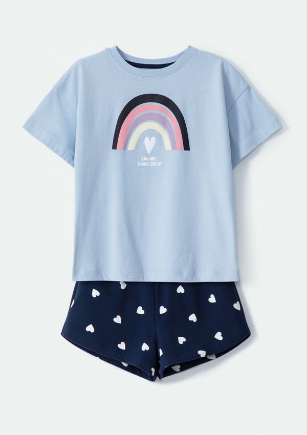 Conjunto Infantil Menina Curto Estampado - Azul 008