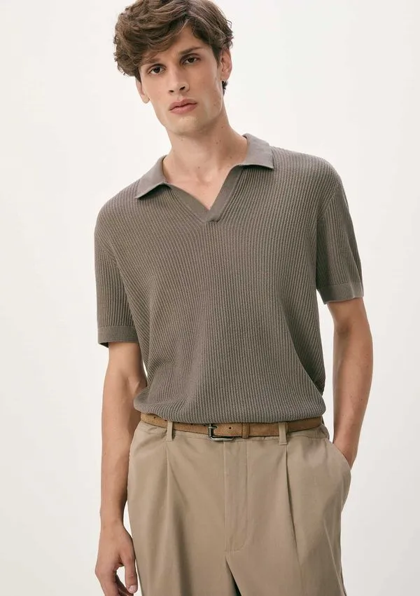 Camisa Polo Masculina Decote V Em Tricô - Verde P