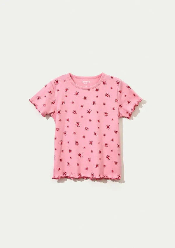 Blusa Infantil Menina Manga Curta Em Ribana Estampada - Rosa 004