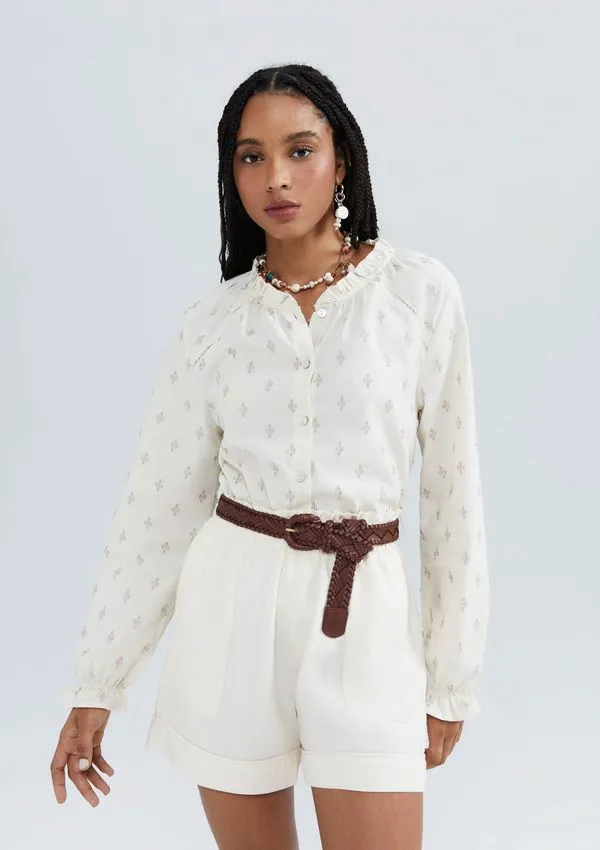 Blusa Feminina Bordada Manga Longa - Off white XP