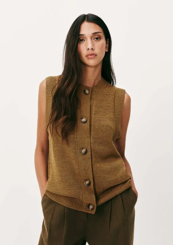 Colete Feminino Em Tricô Leve - Marrom M