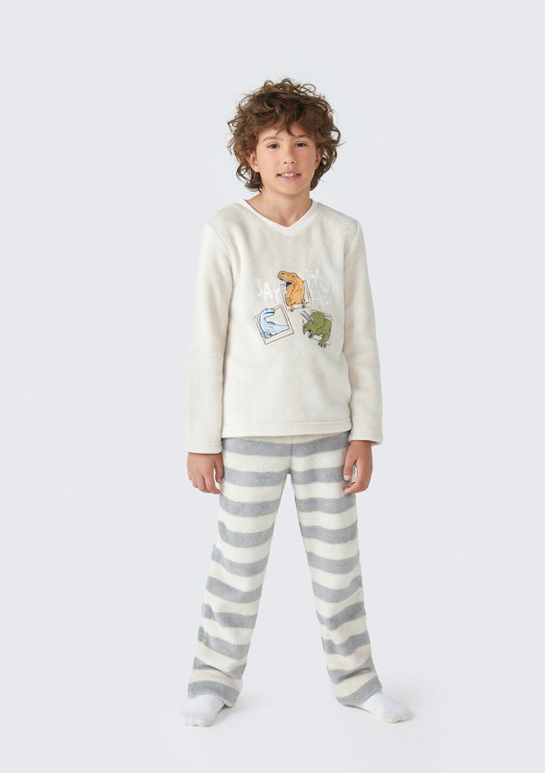 Pijama Infantil Menino Longo Estampado Em Fleece - Off white 008