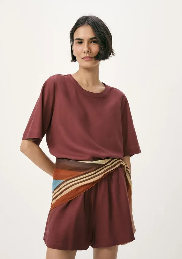 Blusa Feminina Manga Média Com Linho - Vinho XP