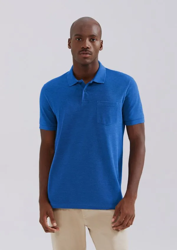 Camisa Polo Básica Masculina Em Piquet Com Bolso - Azul P