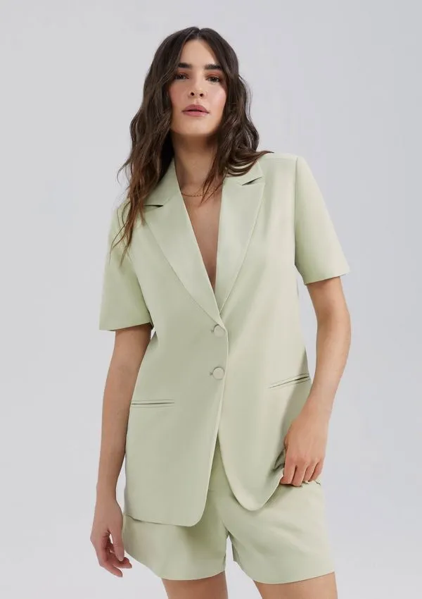 Blazer Em Crepe Manga Curta - Verde P