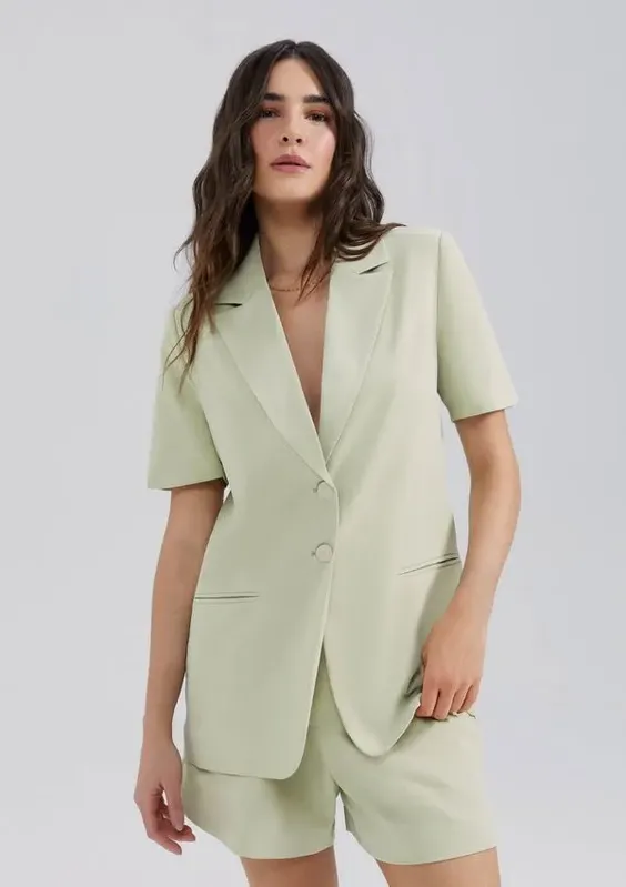 Blazer Em Crepe Manga Curta - Verde P