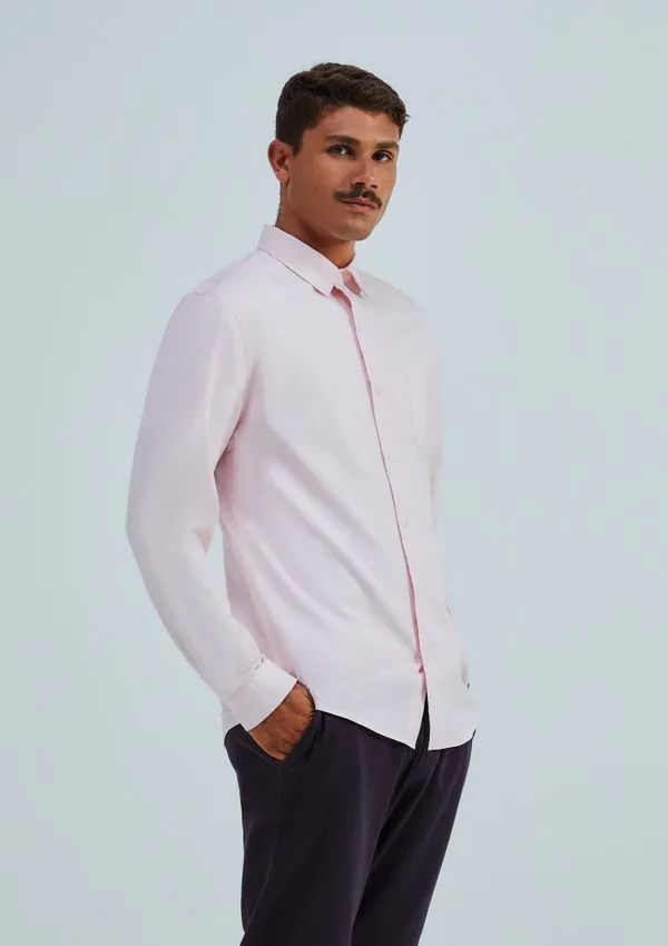 Camisa Básica Masculina Manga Longa Slim - Rosa XG