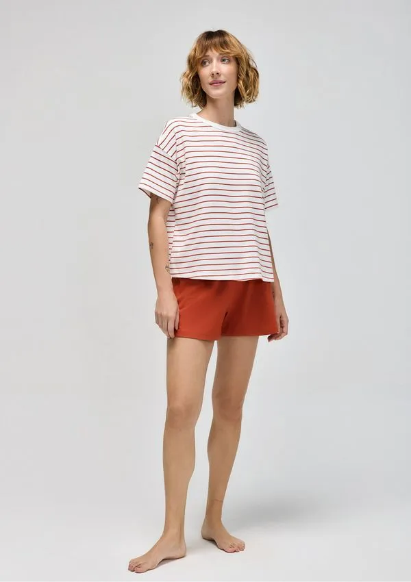 Pijama Curto Feminino Listrado - Laranja P