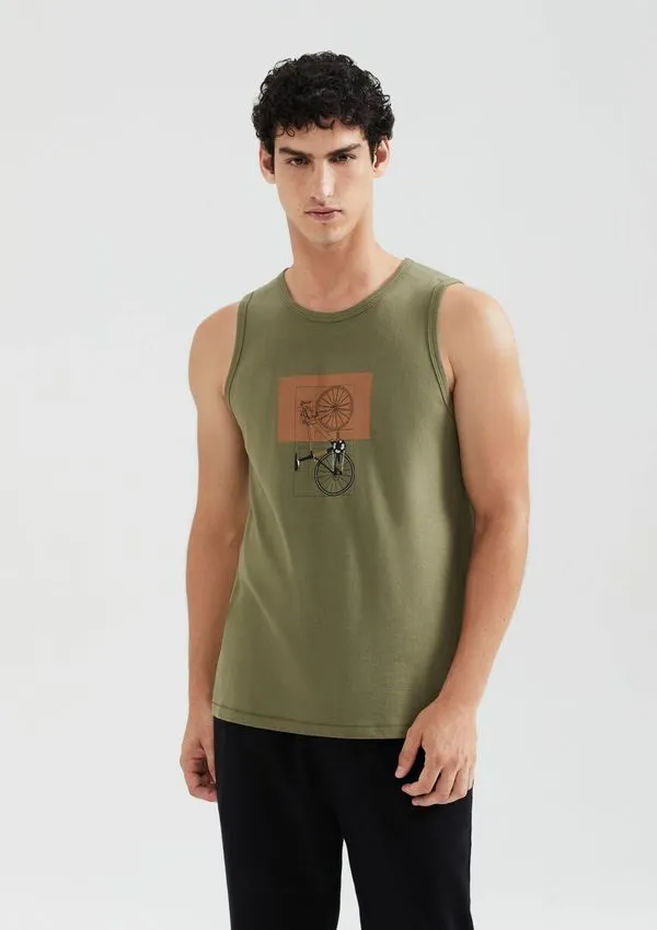 Regata Básica Masculina Regular Com Estampa - Verde P