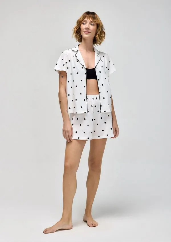 Pijama Curto Feminino Americano Estampado - Off white G