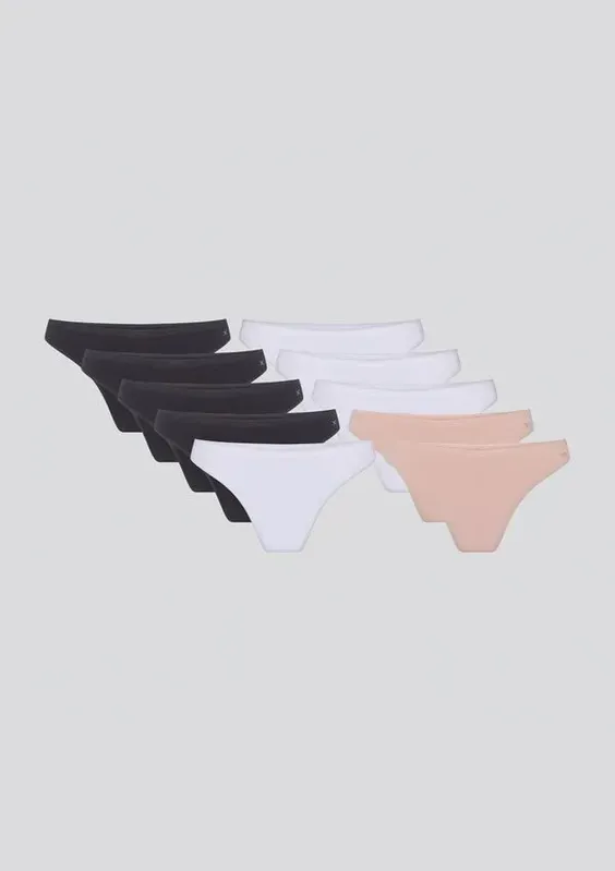 Kit 10 Calcinhas Básicas Tanga Em Algodão - Multicolorido XXG