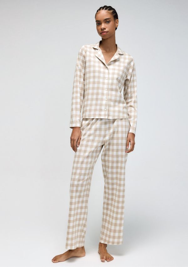 Pijama Longo Feminino Americano Estampado - Bege XP