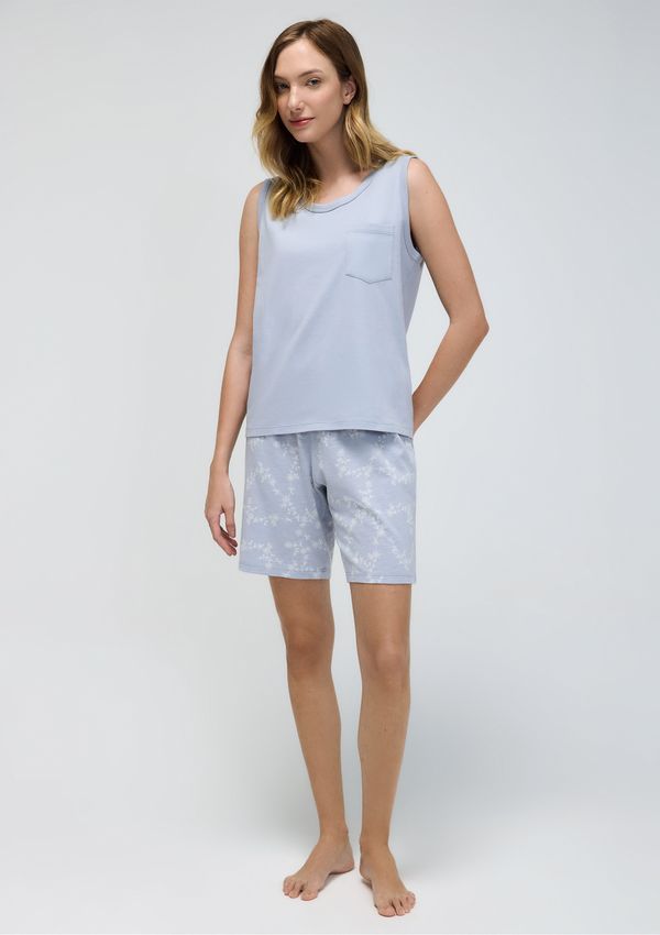 Pijama Curto Feminino Amplo Estampado - Azul XG