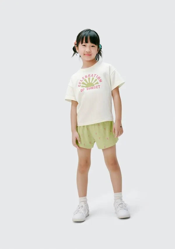 Conjunto Infantil Menina Curto Estampado - Amarelo 014